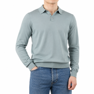 Polo de manga larga para hombre, 100% algodón, liso, teñido, transpirable, 220g, con logotipo personalizado de alta calidad. - Product Image 1