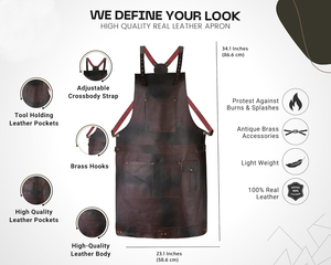 Heavy Duty Heat& Flame Resistant Premium Quality Full Grain Leather <b>Working</b> <b>Apron</b> Crossbody Bib Design Unisex Kitchen Use <b>Aprons</b> - Product Image 5