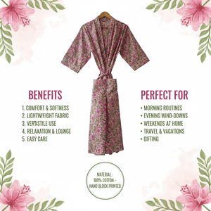 ชุดกิโมโนผ้าฝ้ายสำหรับผู้หญิง คอวี แขนยาว ชุดนอนยาว มีกระเป๋าหน้า 2 ช่อง ประดับพู่ห้อย พร้อมเชือกผูกเอว - Product Image 5