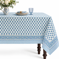 Nappe en coton simple, motif floral bleu, imprimée à la main, style indien, pour la maison et l'hôtellerie, vente en gros