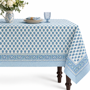 Nappe en coton simple, motif floral bleu, imprimée à la main, style indien, pour la maison et l'hôtellerie, vente en gros - Product Image 1