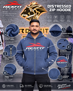 Sudadera con capucha para hombre azul polvoriento con cremallera completa, gráfico desgastado, forro polar grueso, chaqueta estilo streetwear, ropa urbana casual, OEM personalizado, venta al por mayor - Product Image 3