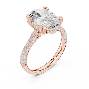 Rose Gold Lab Grown Diamond Oval Engagement Ring, Pavé Diamond Halo Band, Luxury Bridal Wedding Ring for Women <b>Gifts</b> for Her - Product Image 1
