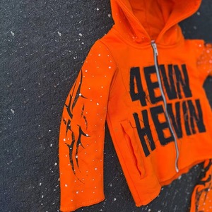 Chándal Naranja para Niños con Capucha y Cremallera Completa, Estampado de Letras, Estilo Urbano, Corte Regular, Bolsillos Laterales, Material de Poliéster - Product Image 2