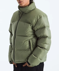 Green Puffer <b>Jacket</b> Stand Collar <b>Down</b> <b>Filled</b> Winter Coat Casual Loose Fit Short Length Windproof Zipper Closure Unisex - Product Image 2