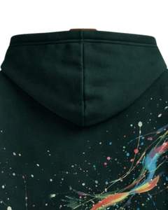 เสื้อฮู้ดดี้ผู้ชายสีเขียวเข้มลายเพ้นท์สแปลชแบบนามธรรม ผ้าฝ้ายฟลีซ สไตล์ลำลอง สตรีทแวร์ ผู้ผลิตตามสั่ง ขายส่งเสื้อผ้า - Product Image 3