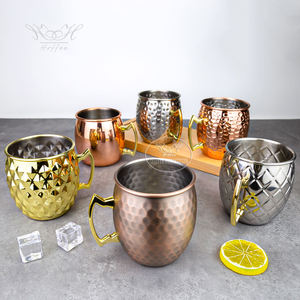 Mug à Moscow Mule en cuivre martelé avec revêtement en acier inoxydable, tasse à cocktail, mug à bière en métal avec poignée dorée pour bar - Product Image 3