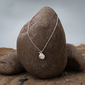 Collar de Conchas Marinas para Mujer |   Colgante de Concha de Vieira de Plata de Ley 925 con Cuentas de Piedras Preciosas para Compromiso, Boda y Fiesta - Product Image 3