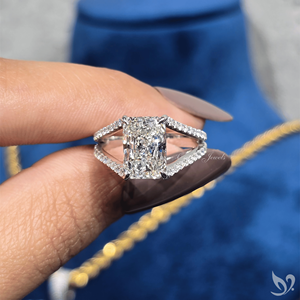 3CT Radiant Cut Lab Grown Diamond Engagement Wedding <b>Ring</b> 10K White Gold <b>Split</b> Pave Band IGI Certified Diamond <b>Ring</b> for Women - Product Image 5