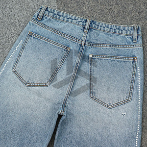 Shorts en jean personnalisés délavés à l'acide, 100 % coton non tissé, écologiques, à taille élastique, pour hommes et femmes, style streetwear décontracté, vente en gros - Product Image 5