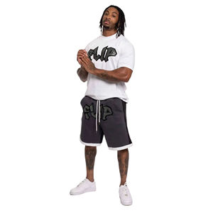 Ensemble T-shirt et short d'été pour homme, personnalisable, couleur unie, pour activités sportives en extérieur, 2 pièces, avec short contrastant - Product Image 2