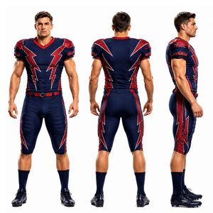 Uniforme de football américain pour hommes, bleu et rouge, design éclair, impression par sublimation, polyester respirant, taille adulte - Product Image 1