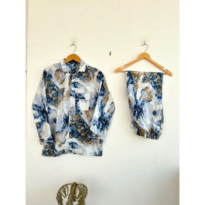 Ensemble de pyjama bohème à imprimé floral 100% coton, manches longues, coupe régulière, taille élastique, vêtements décontractés quotidiens, toutes saisons, respirant - Product Image 2