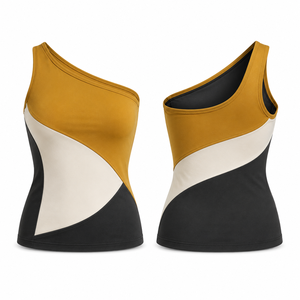 Débardeur asymétrique pour femme MEGAMAPLE, jaune moutarde, blanc, noir, tricoté en spandex et polyester, respirant, séchage rapide, broderie, décontracté - Product Image 1