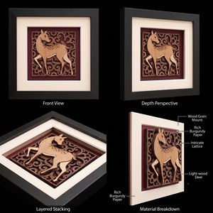 Décoration murale vintage en bois plaqué 3D motif cerf, œuvre d'art encadrée artisanale multicouche représentant une faune sauvage pour la décoration intérieure - Product Image 5