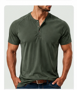 T-shirt décontracté pour homme, col en V, manches courtes, tricot satiné, 100% polyester, respirant, séchage rapide, couleur bleu uni, coupe classique - Product Image 2