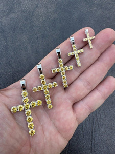Cross Pendant With Yellow Zircon Stones Round Brilliant Cut Claw Setting 925 Silver Rhodium Plated Religious Christian Jewelry - Product Image 2