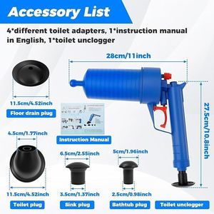 Set di attrezzi a pistone per WC, sbloccatore pneumatico per fognature, strumento per la rimozione di intasamenti per lavelli, WC, bagni, docce - Product Image 4