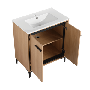 Mobile bagno da 30 pollici in legno ingegnerizzato con lavabo e armadietto contenitore, include ante - Product Image 5