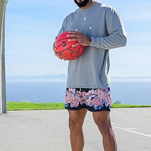 Pantalones Cortos de Baloncesto Personalizados al por Mayor para Hombre, de Malla de Doble Capa, Tallas Grandes, Azules, Transpirables, de Secado Rápido, Cómodos, con Bolsillos y Estampado Floral - Product Image 2
