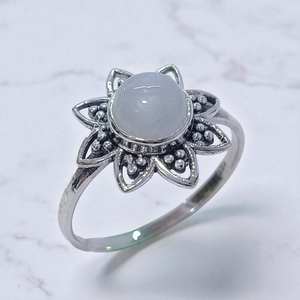 Anillos de Plata con Diseño de Girasol con Cuarzo Rosa Natural y Piedra Lunar para Mujer, Anillos y Joyería Hechos a Mano en Plata de Ley 925 - Product Image 2