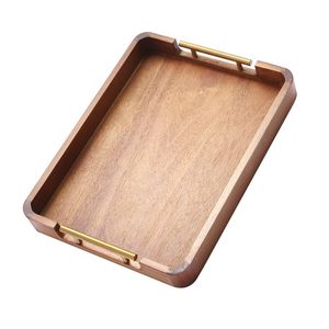 Plateau de service en bois de qualité supérieure, couleur naturelle, avec poignée en métal, idéal pour la décoration et le service à la maison, au bureau, au restaurant et au café. - Product Image 1