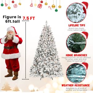 Sapin de Noël artificiel floqué pré-éclairé de 2,3 m avec 550 lumières UL, 49 cônes de pin et 1474 pointes, effet neige - Product Image 2