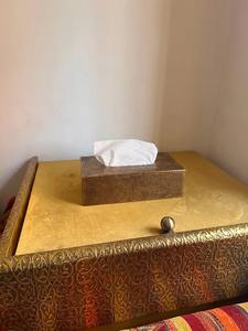 Boîte à mouchoirs en métal au design martelé, finition dorée, idéale pour les tables de cuisine, les comptoirs et les tables d'appoint, provenant d'Inde. - Product Image 2