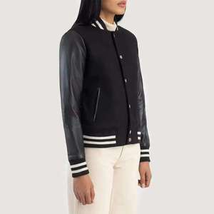 Veste universitaire noire 100% coton, col montant, boutons recouverts, décontractée, respirante, écologique, coupe classique, unisexe, pour l'hiver - Product Image 3