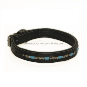 Affordable Best Quality Leather Handmade Padded Dog Collar With Blue Stone <b>Crystal</b> Chain <b>Top</b> Supplier Wholesaler Manufacturer - Product Image 3