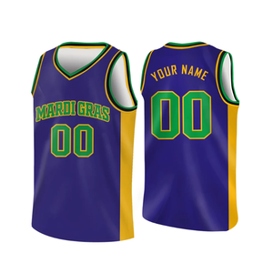 Camiseta de Baloncesto de Mardi Gras Personalizada con Nombre y Número, Sublimada, Cuello en V, Sin Mangas, Unisex, para Adultos, de Secado Rápido, Ropa Deportiva de Poliéster - Product Image 1