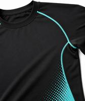 Rashguard pour homme à manches longues, col rond, écologique, anti-UV, séchage rapide, respirant, en spandex, noir avec dégradé turquoise