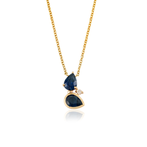 Collar con Colgante Minimalista de Oro Amarillo K14 con Zafiro Azul y Diamantes, 100% Genuino, Piedras Preciosas, Nuevas Llegadas, Joyería Personalizada - Product Image 3
