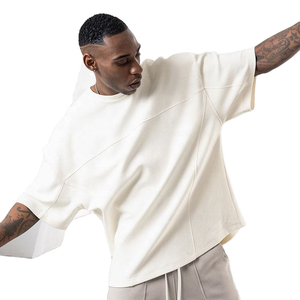 OEM Custom Men's Plain Off <b>White</b> T-Shirt Horizontal Chest Seam Heavyweight Cotton Loose Blank Streetwear <b>Tee</b> Wholesale - Product Image 3