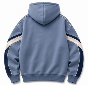 Custom Embroidered Solid Washed Hooded Sweatshirt Men's Blue Cotton French Terry Casual Pullover with Pocket Design Winter Wear - Product Image 6