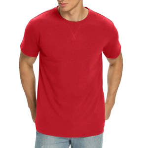 Camiseta de algodón para hombre, color rojo sólido, manga corta, cuello redondo, corte regular, estilo casual, buena calidad y cómoda. - Product Image 3