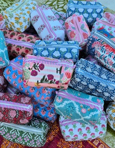 Indian Quilted Cotton Eco-Friendly Reusable Hand Block Print Floral Zipper Closure Lightweight Foldable Waterproof Large <b>Case</b> - Product Image 2