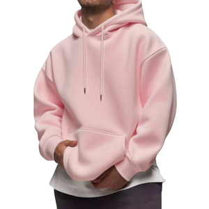 Mens <b>Pink</b> Pullover <b>Hoodie</b> Long Sleeve Fleece Sweatshirt Casual Streetwear Hooded Top Kangaroo Pocket Warm Comfy Daily Wear - Product Image 1