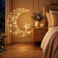 Grande lampe de sol LED en bois en forme de lune avec support doré, lumière chaude pour le Ramadan, les fêtes de l'Aïd, le salon, la chambre, le couloir