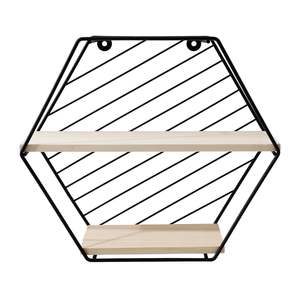 Étagère murale suspendue Better Home à deux compartiments en forme de losange, cadre en fer, étagère murale en bois de pin pour salon, chambre à coucher - Product Image 2
