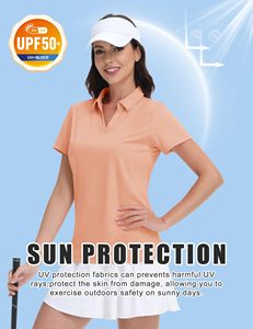 Polo de golf personnalisé pour femme, col en V, manches courtes, séchage rapide, UPF 50+, haut de tennis, OEM en gros - Product Image 4