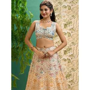 ผ้าไหมพิมพ์ลายสีขาวนวลที่น่าทึ่งสำหรับงานแต่งงาน lehenga choli กับ dupatta - Product Image 3