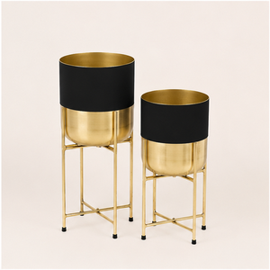 Exclusive Metal Planter with Gold <b>Stand</b> Set of 2 Luxury Indoor Floor Standing Flower <b>Pot</b> Wholesale Iron Decorative Planters - Product Image 2