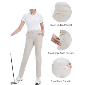 Women's Solid Beige Straight Pants Mid Waist Button Fly Full Length Sporty <b>Trousers</b> - Product Image 5