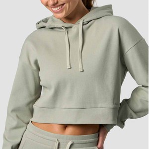 Conjunto de Sudadera con Capucha de Forro Polar de 2 Piezas para Mujer, Manga Larga, Top Corto, Color Verde Claro Sólido, Ajuste Holgado Informal, para Todas las Estaciones, Ropa Deportiva - Product Image 4