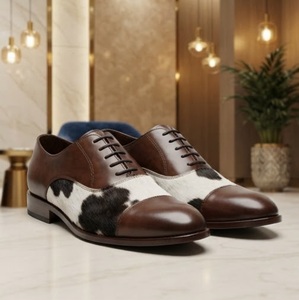 Chaussures habillées pour hommes en cuir véritable à imprimé vache, bout pointu, à lacets, respirantes, toutes saisons, semelle extérieure en caoutchouc - Product Image 3