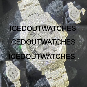 Montre de luxe pour homme en acier inoxydable avec cadran en verre rond, sertie de moissanite VVS1, résistante à l'eau 10 bars, bracelet à fermoir - Product Image 2