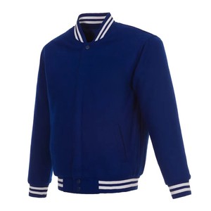 <b>Mens</b> <b>Blue</b> Varsity Jacket Stand Collar Regular Fit Single Button Closure 100% Wool Material Winter Streetwear - Product Image 3