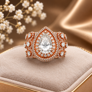 18ct Rose <b>Gold</b> Diamond Pear Halo <b>Cocktail</b> <b>Ring</b> for Women Luxury High Polish Bridal Wedding Engagement Party Gift Jewelry - Product Image 4