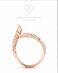 Anillo Abierto Elegante con Diseño de Hoja, Oro Rosa de 18K, Pavé de Diamantes, Estilo Moderno y Femenino, Regalo de Aniversario de Lujo - Product Image 2